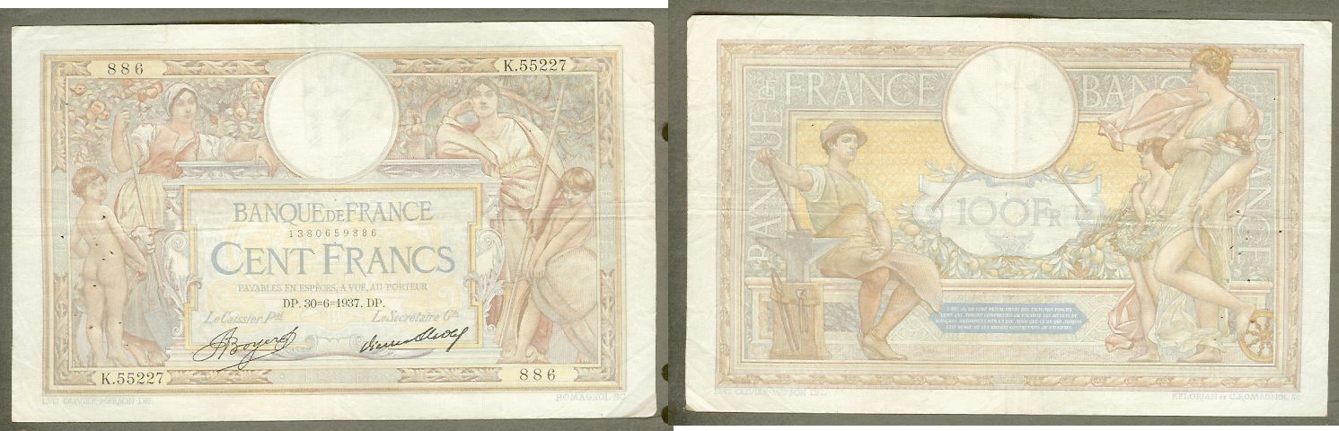 100 francs Merson 30.6. 1937 TTB-